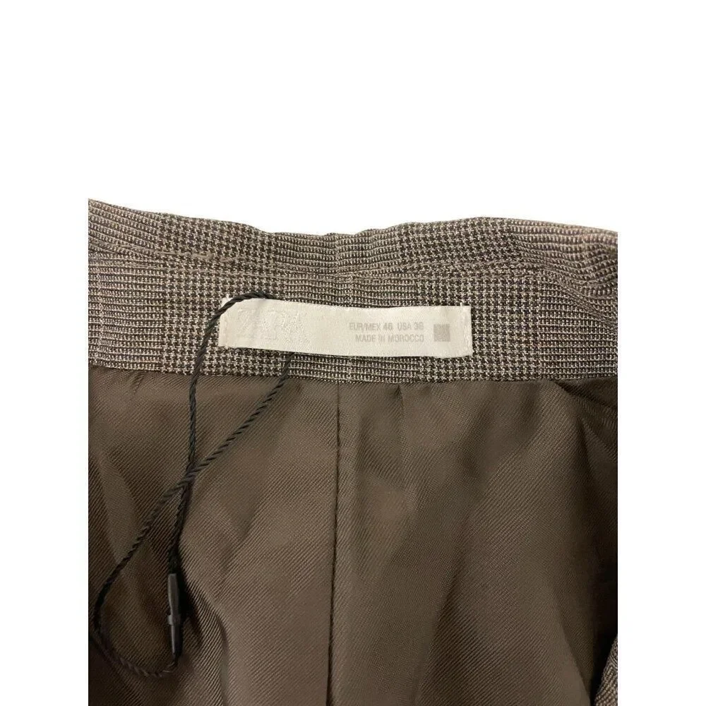 Zara Mens Blazer Suit EU 46 US 36 Brown Jacket Brown Plaid 4501/904 NWOT
